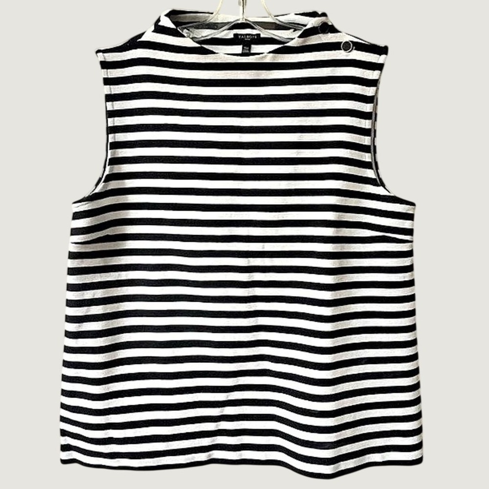 Talbots Striped Shell Top Womens XL Petite Navy White Sleeveless Mock Neck